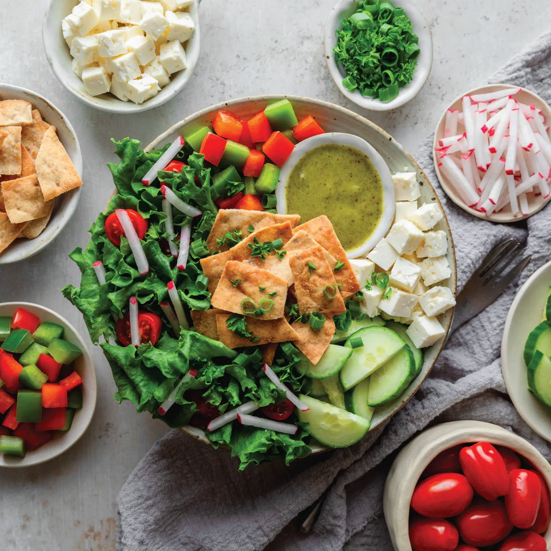 Fatuush Fattoush Style Salad with Pita Chips & Feta Cheese